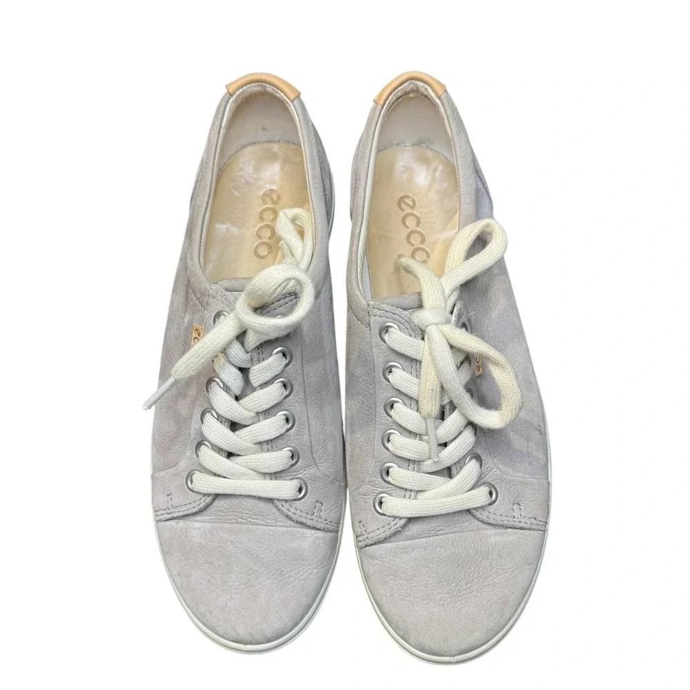 ECCO Shoes Womens Size 7 Gray Suede Lace Up Extra Width Walking Sneakers Comfort